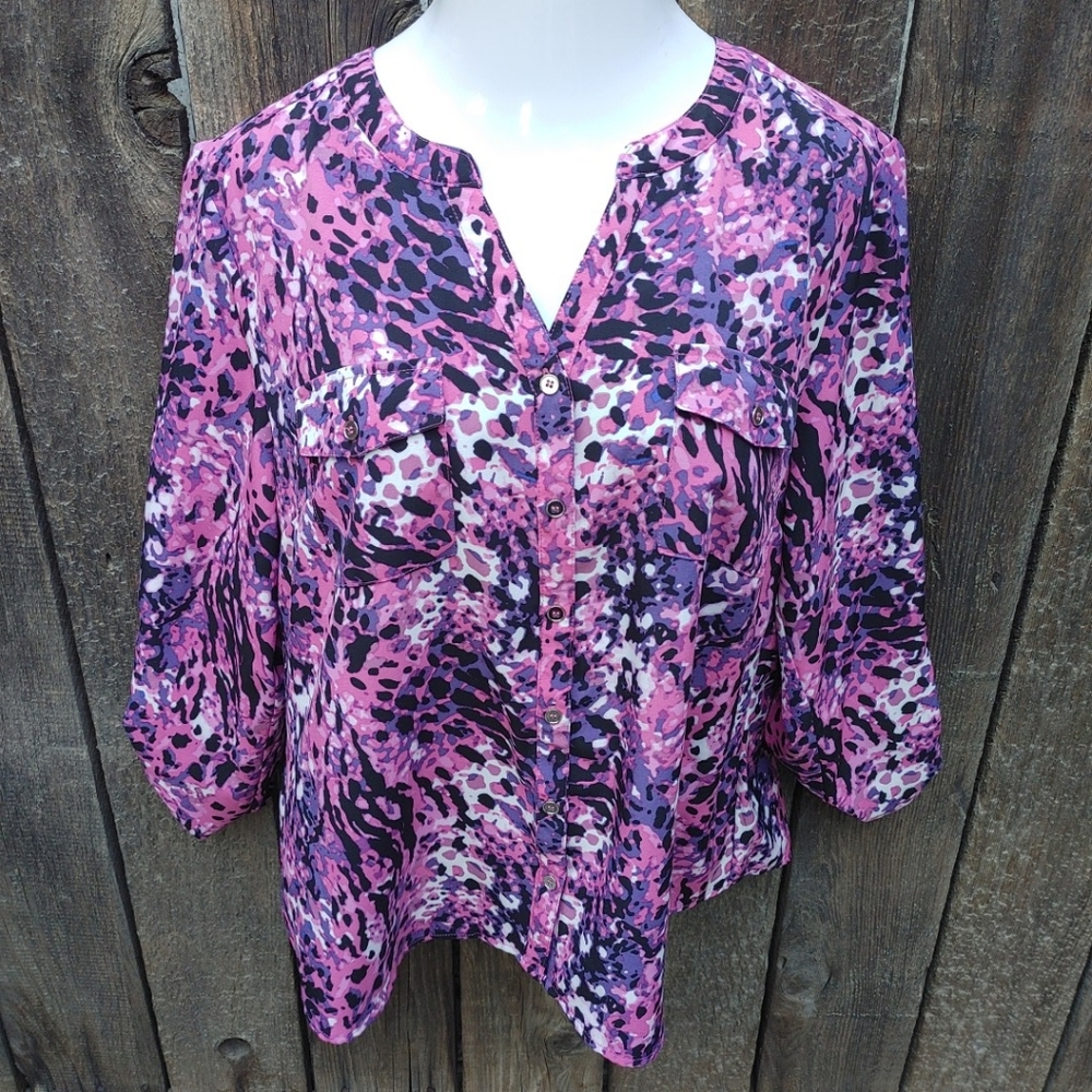 Notations Purple, Violet, Black & White Blouse